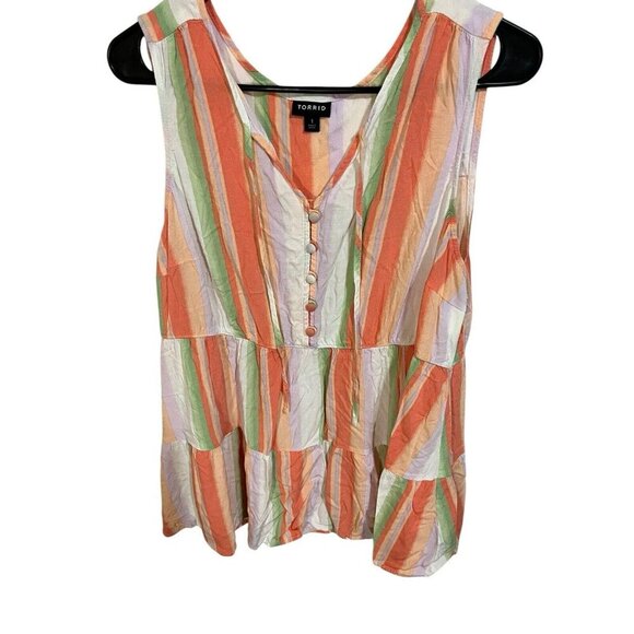 Torrid Women's 1 (14/16 1X) Fresh Stripe Tank Lenny Tiered Button Front & Tie - Picture 2 of 4